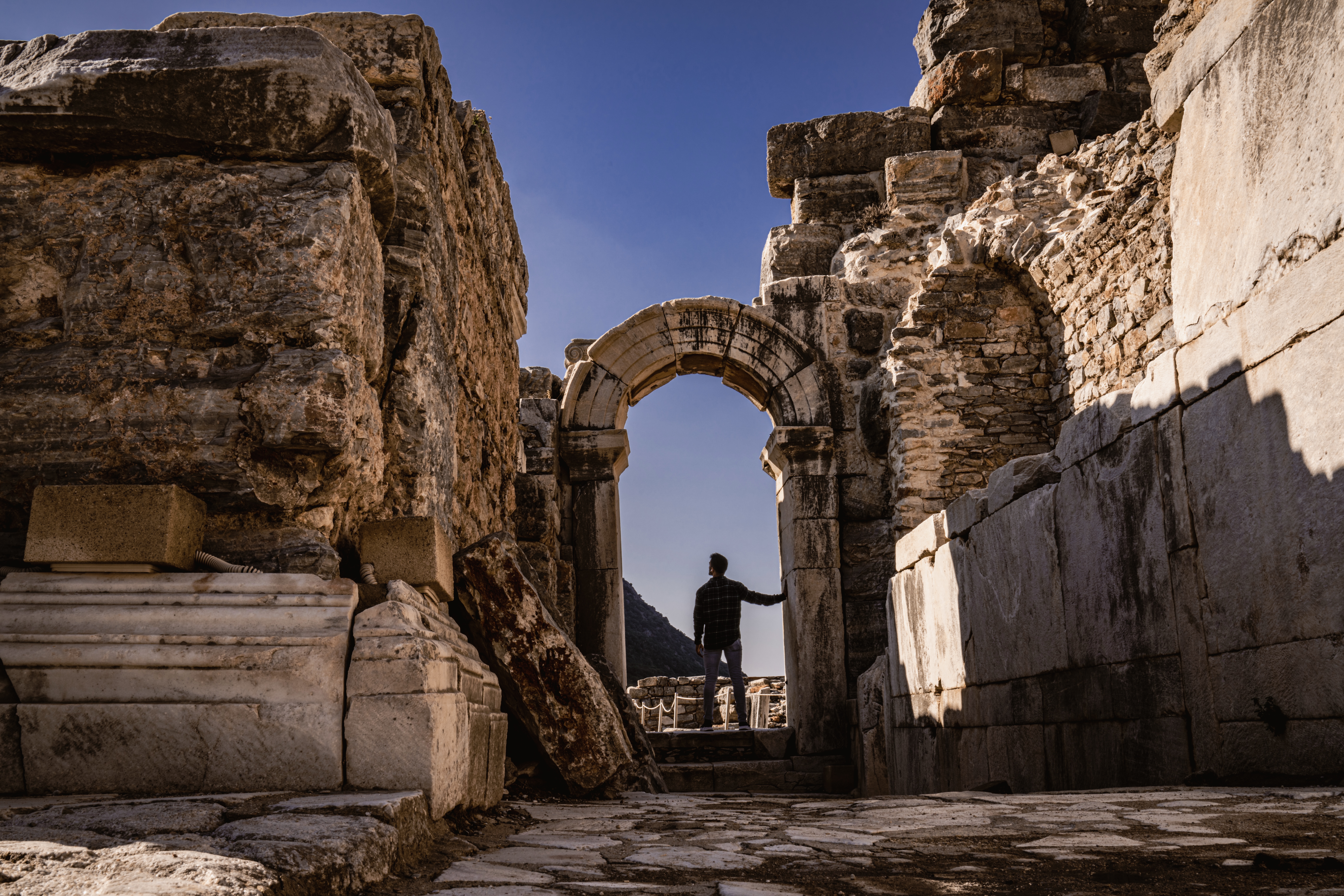 Silhouette in ancient ruins